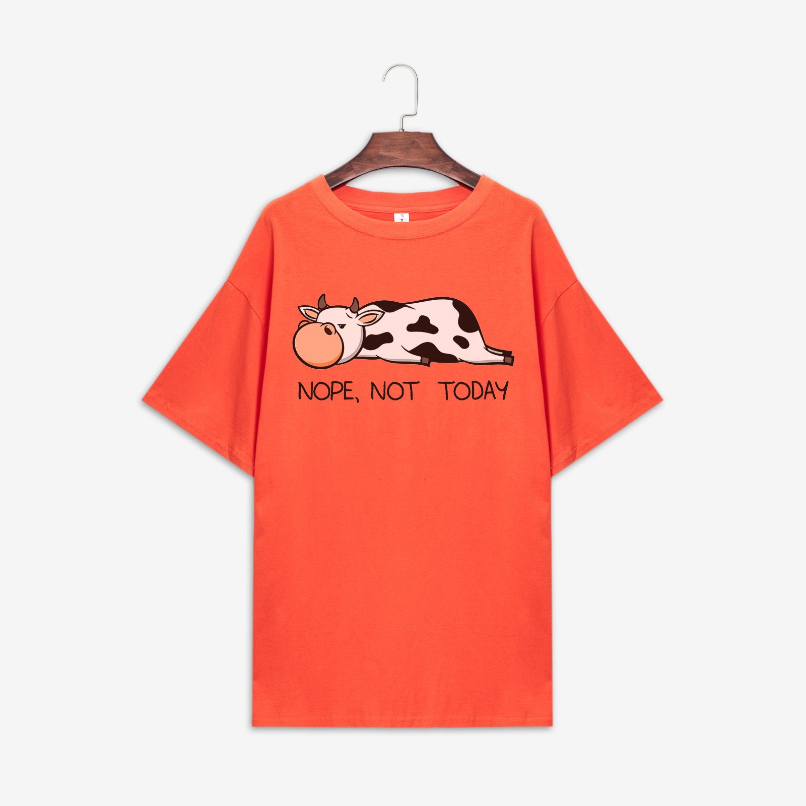 Neojana Cute Orange Cow Letter Print T-Shirt - Chicyea