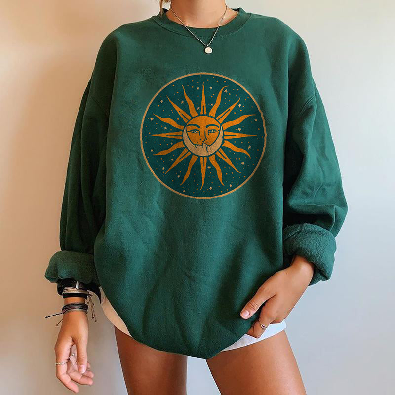 Neojana Designer Classic Sun Moon Print Plus Sweatshirt - chicyea