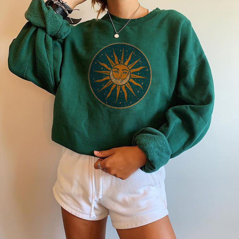 Neojana Designer Classic Sun Moon Print Plus Sweatshirt - chicyea
