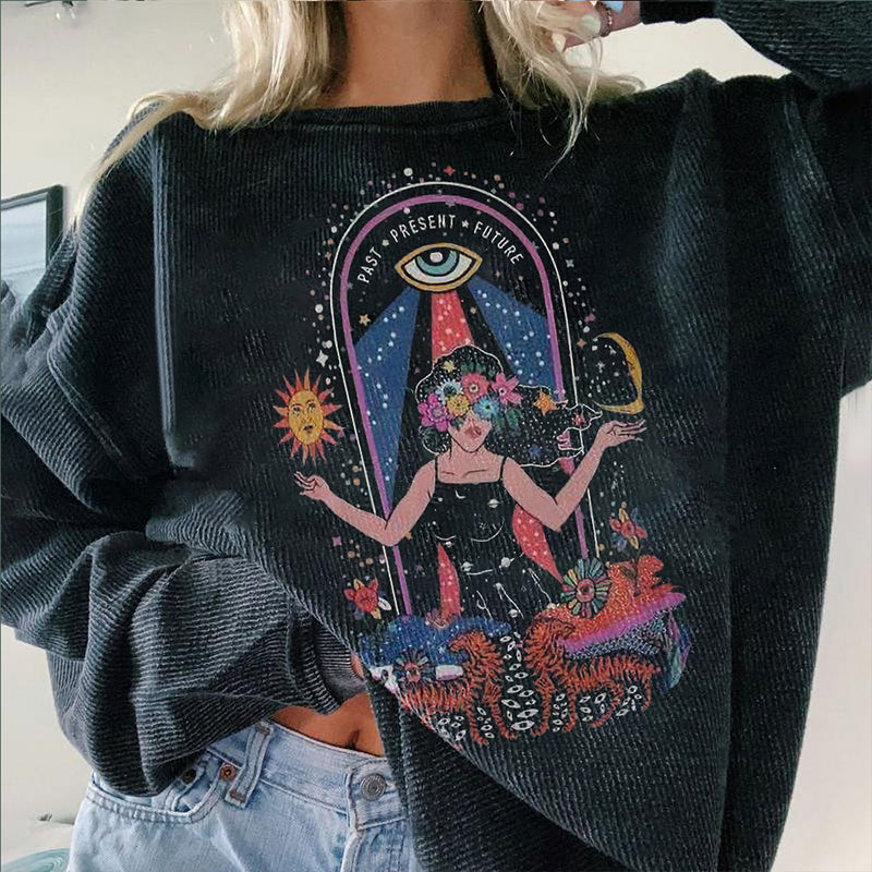 Neojana Beautiful Women Sun Moon Print Sweatshirt - chicyea