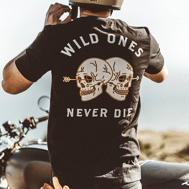 Uprandy Cool Never Die Skull Print Crew Neck T-Shirt - chicyea
