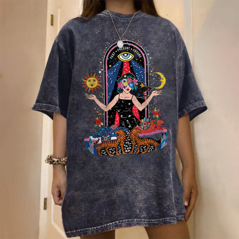 Neojana Animal Moon Sun Print Plus T-Shirt - chicyea