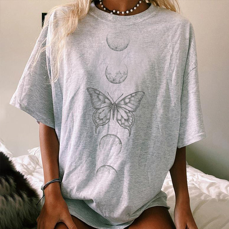 Neojana Loose Butterfly Print Designer T-Shirt - chicyea