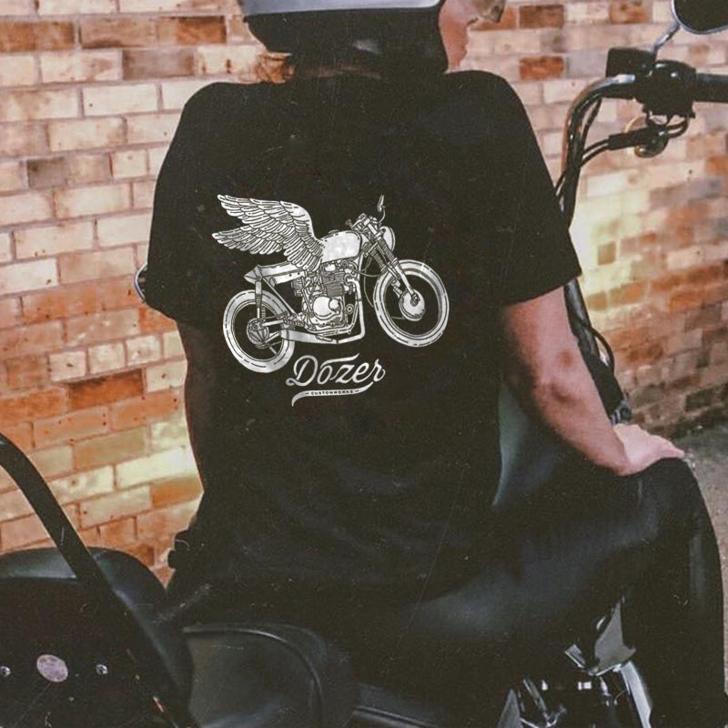 Minnieskull Designer Motorcycle With Wings Creative Printed T-Shirt - chicyea