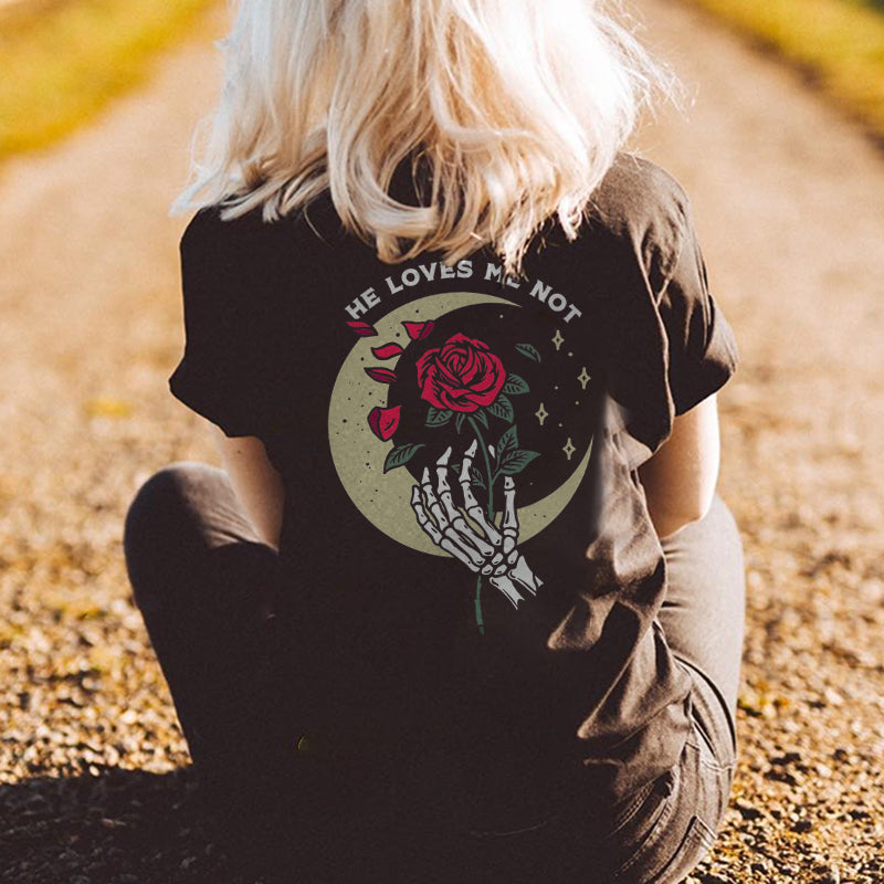 Minnieskull Vintage Moon Rose Printed T-Shirt - chicyea