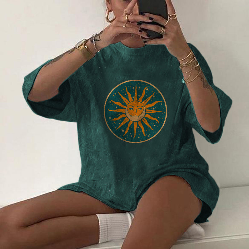 Neojana Sun Face Printed Women T-Shirt - chicyea