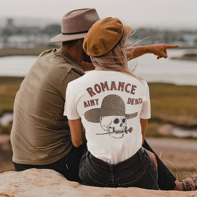 Uprandy Romance Skull With Rose Printed T-Shirt - chicyea