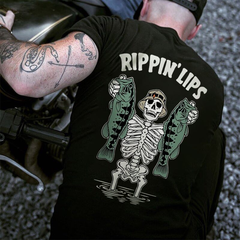 Uprandy Rippin' Lips Skull Printed Plus T-Shirt - chicyea