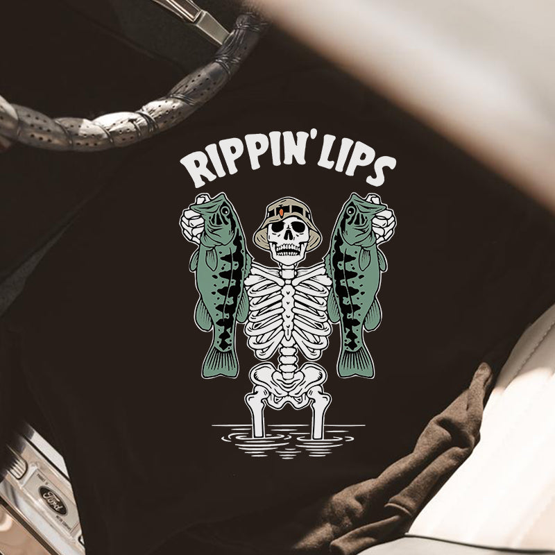 Uprandy Rippin' Lips Skull Printed Plus T-Shirt - chicyea