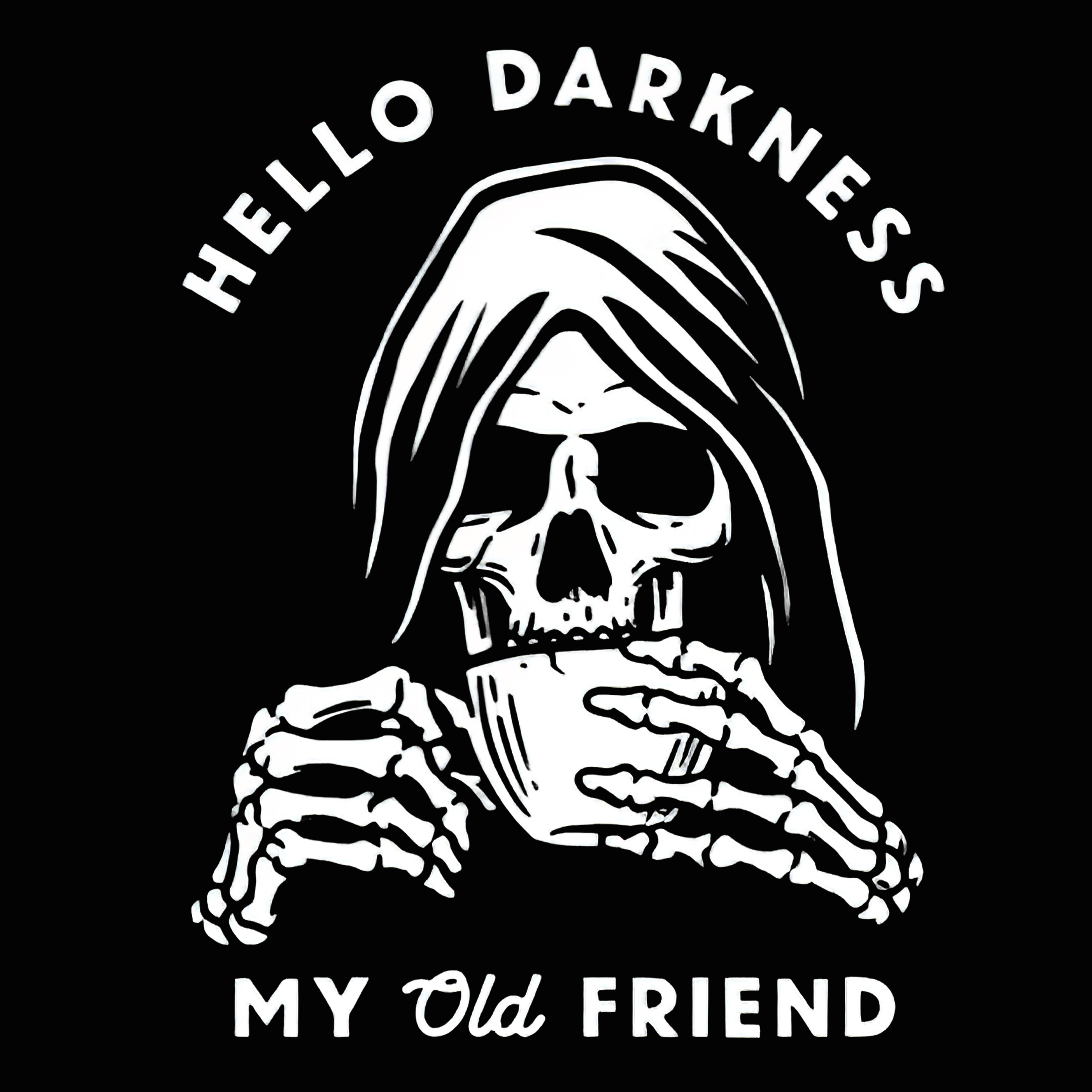 Cloeinc Reaper Skull Drinking Coffee Hello Darkness My Old Friend Hoodie - chicyea