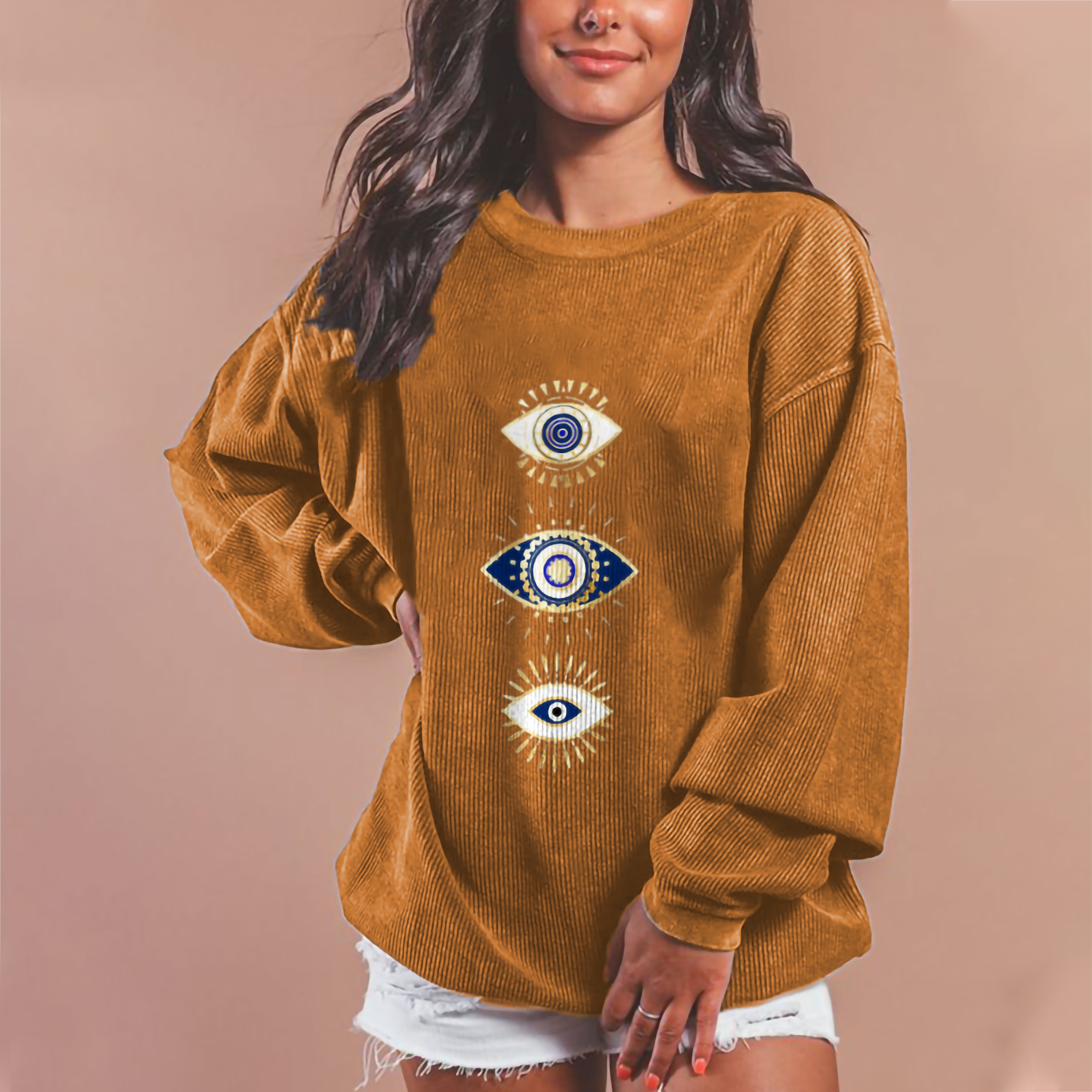 Neojana Retro Unique Eye Print Women Sweatshirt - chicyea