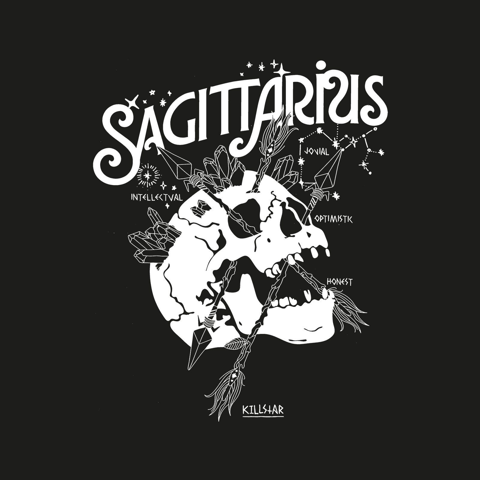 Minnieskull Sagittarius Arrow Skull Printed Designer Short Sleeve T-Shirt - chicyea