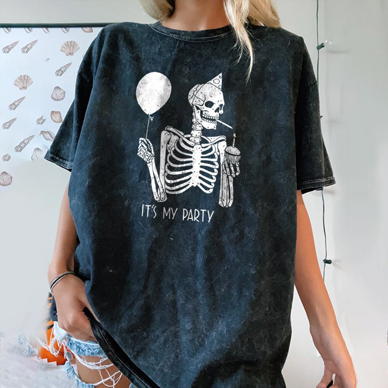Minnieskull It My Party Skull Print Designer T-Shirt - chicyea