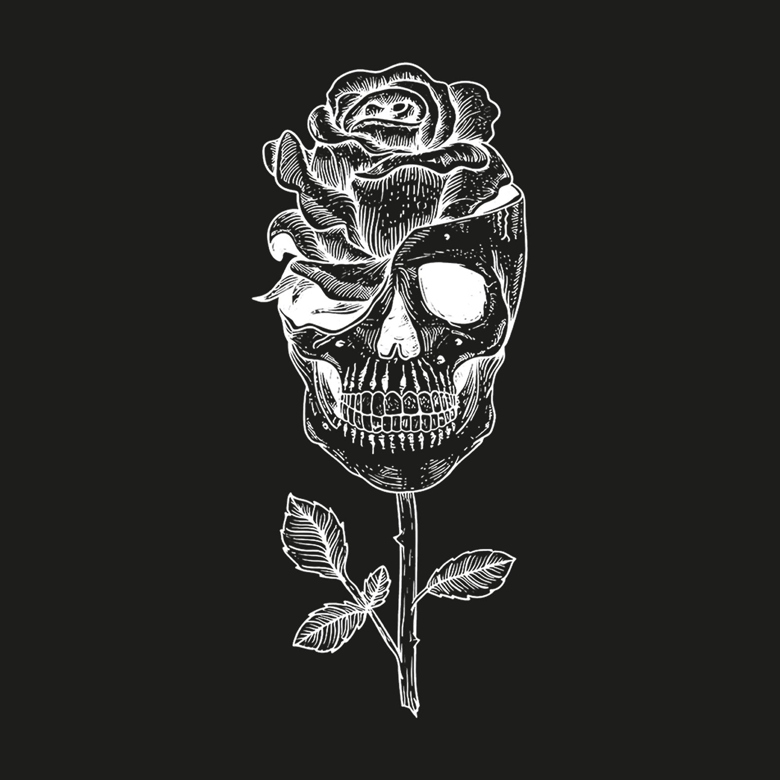Minnieskull Cool Skull Rose Flowerpot Printed Long Oversized Hoodie - chicyea