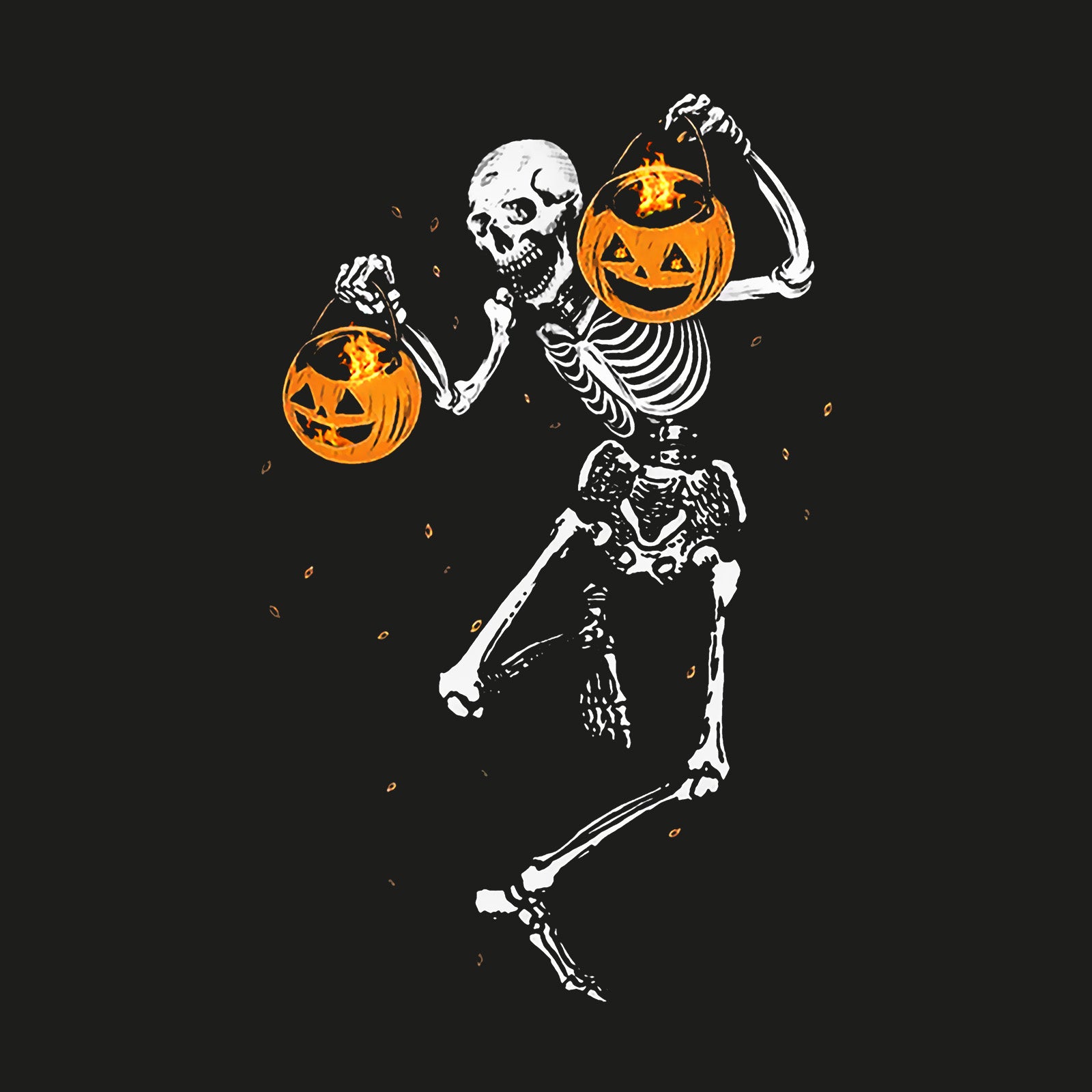 Minnieskull Cool Skeleton Carrying Pumpkin Lanterns Printed T-Shirt - chicyea