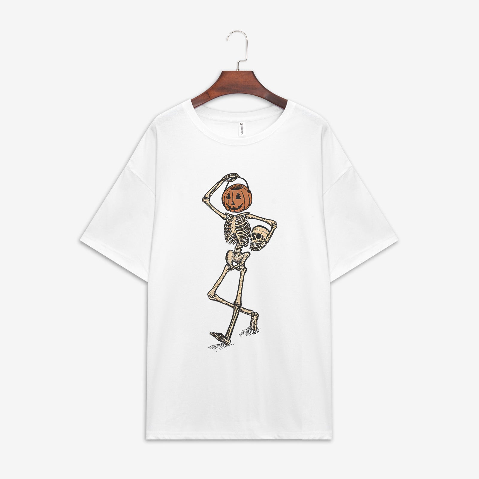 Minnieskull Cool Fun Pumpkin Head Skeleton Print Women Plus Casual T-Shirt - chicyea
