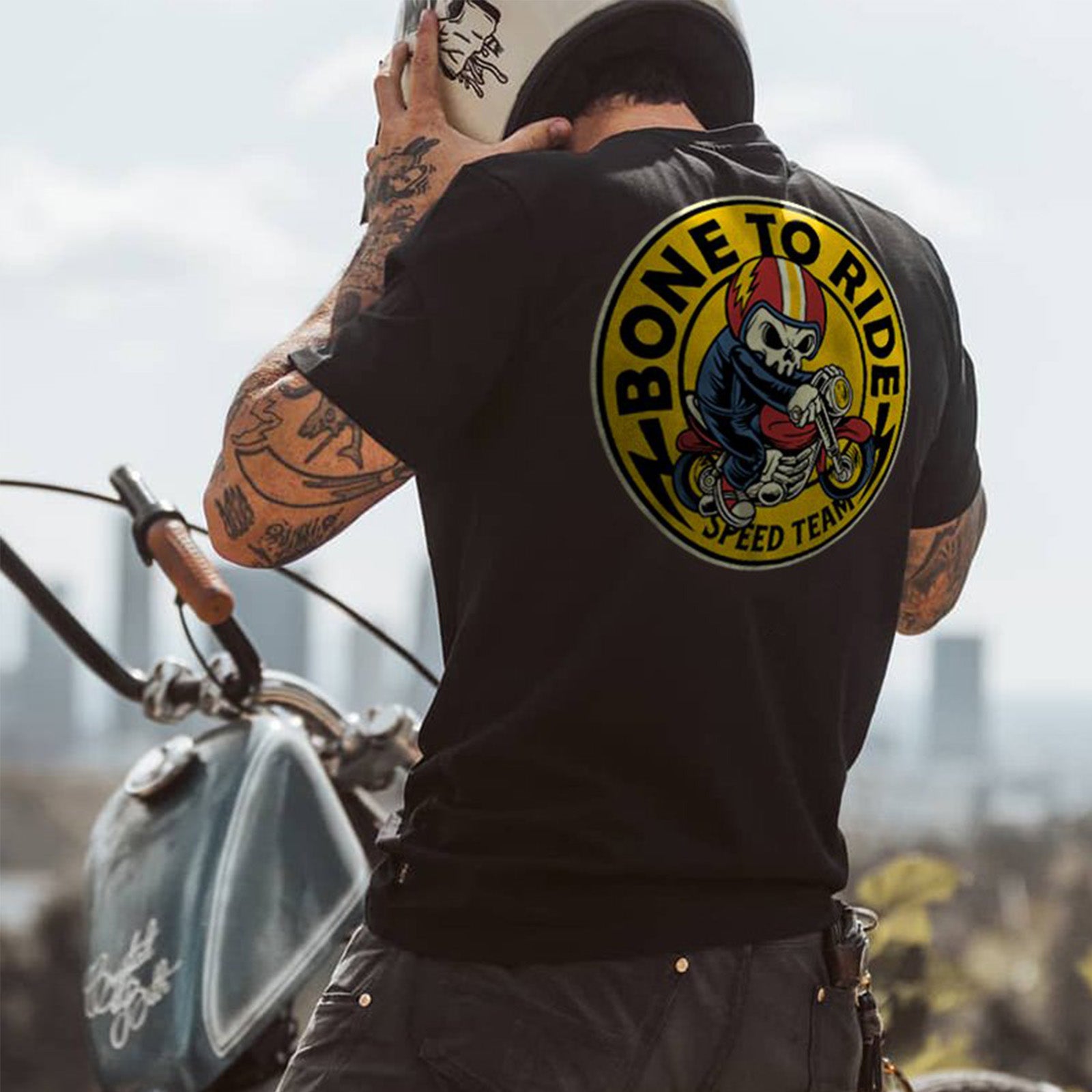 Uprandy Bone To Ride Speed Team Skull Graphic T-Shirt - chicyea