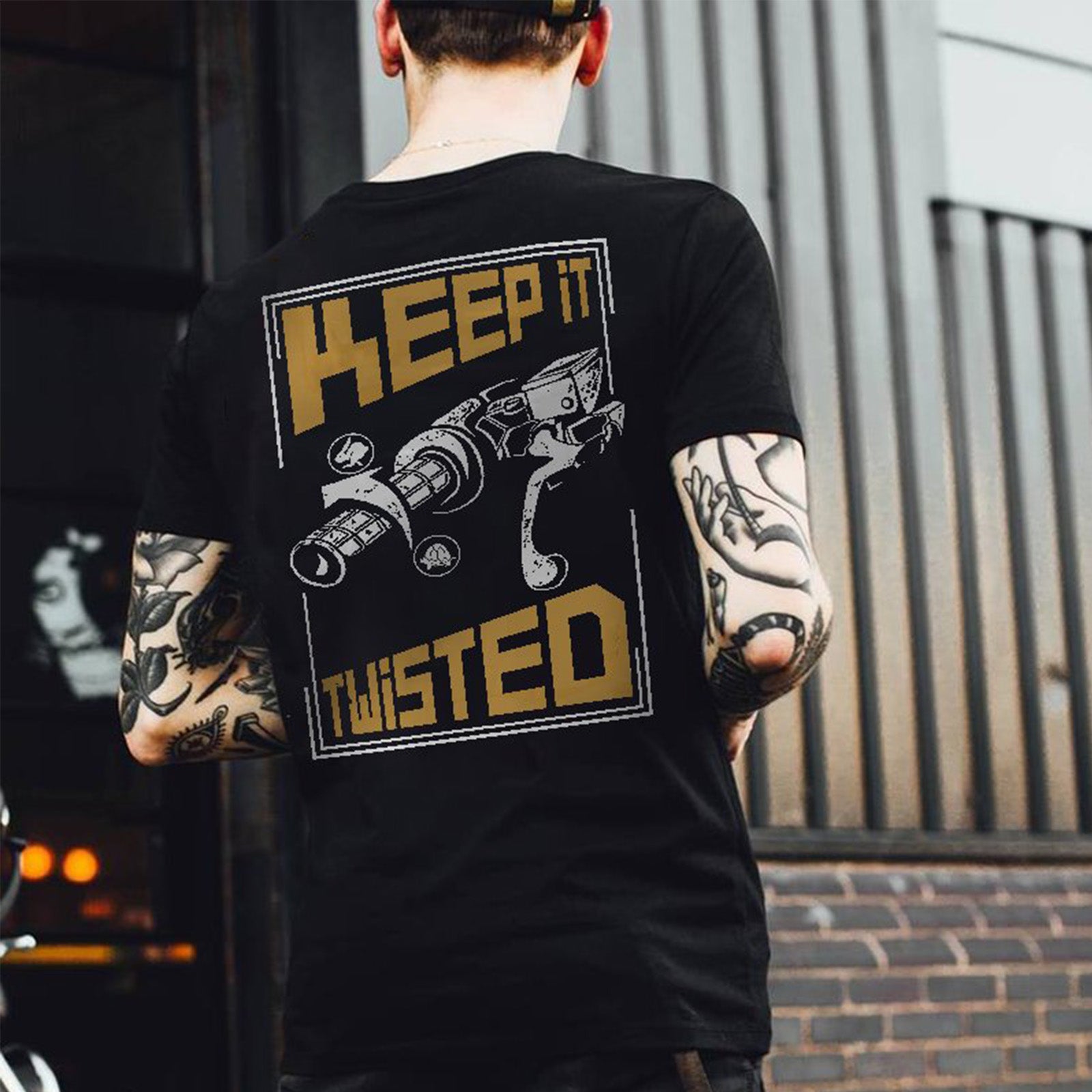Uprandy Keep It Twisted Letter Print Designer Men Motorcycle Fashion T-Shirt - chicyea