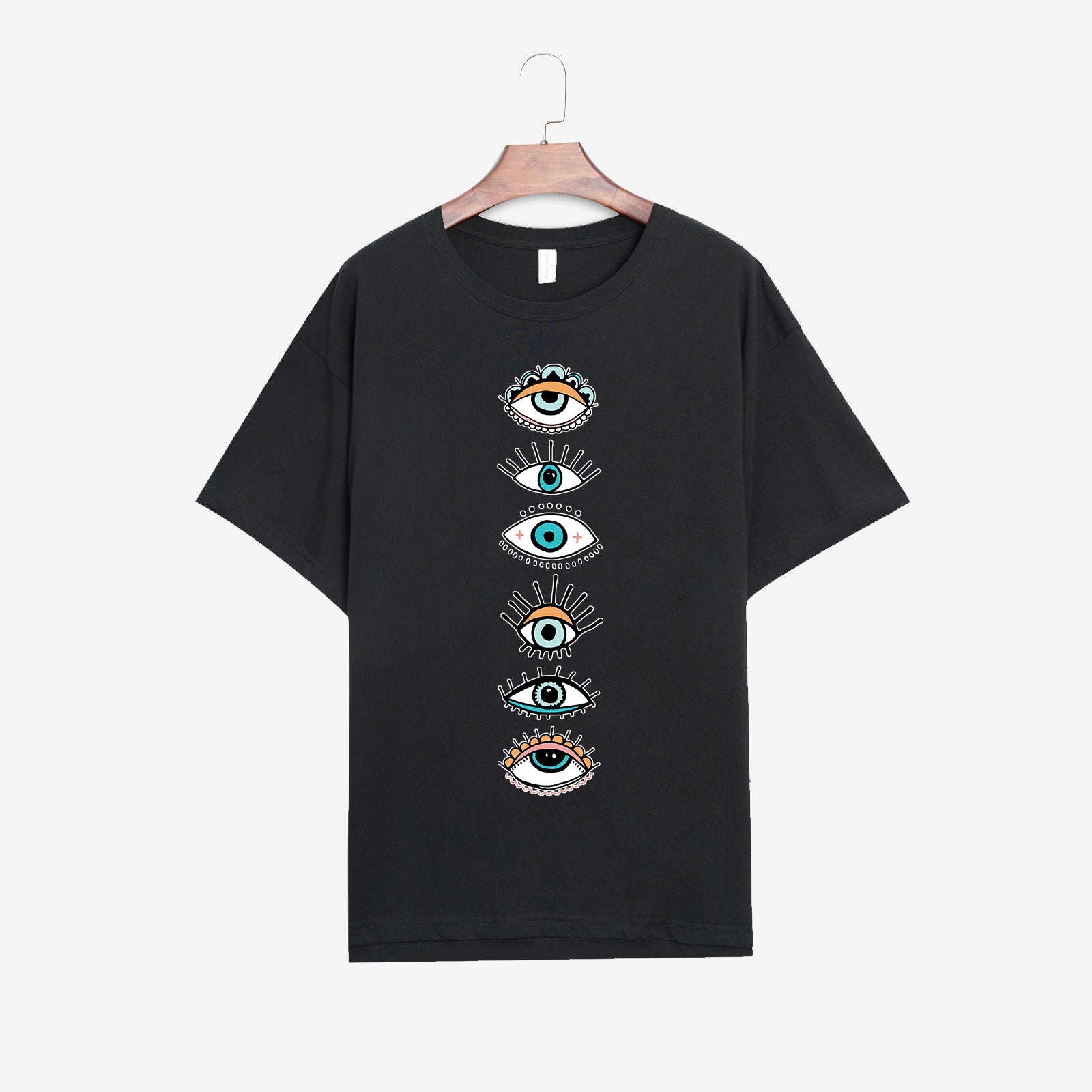 Neojana Personality Evil Eyes Print Designer Oversized T-Shirt - chicyea