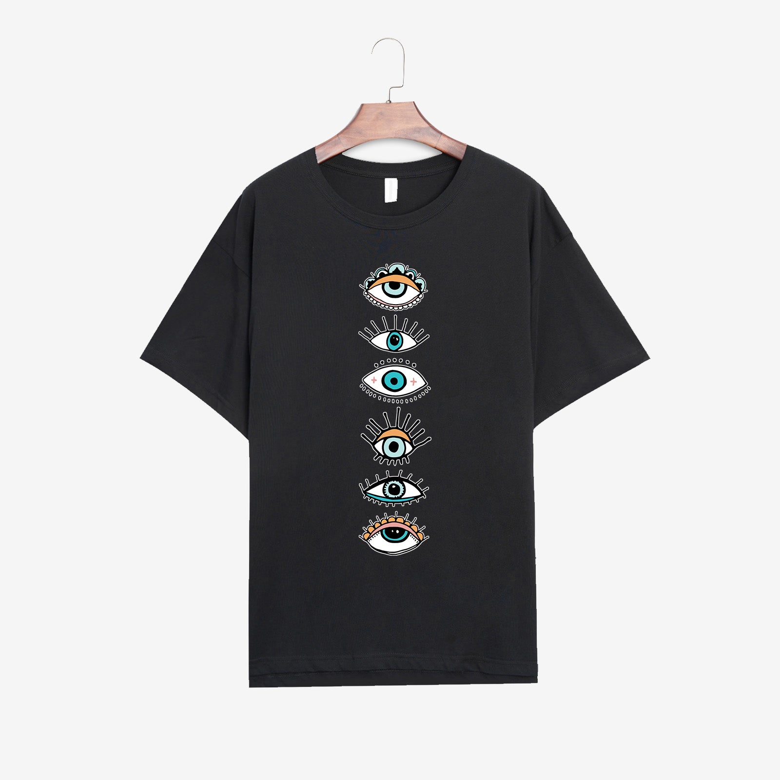 Neojana Evil Eyes Print Short Sleeve Women T-Shirt - chicyea