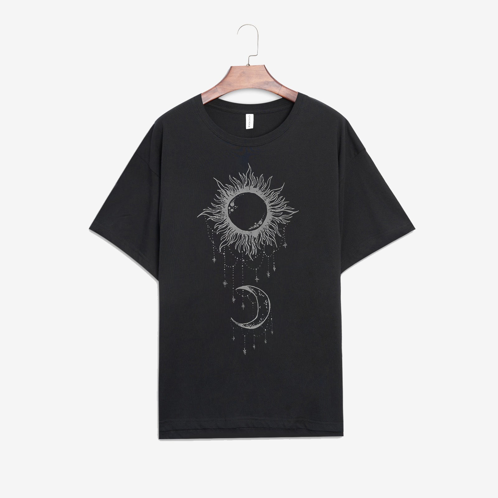 Neojana Women Sun Moon Print Short Sleeve T-Shirt - chicyea