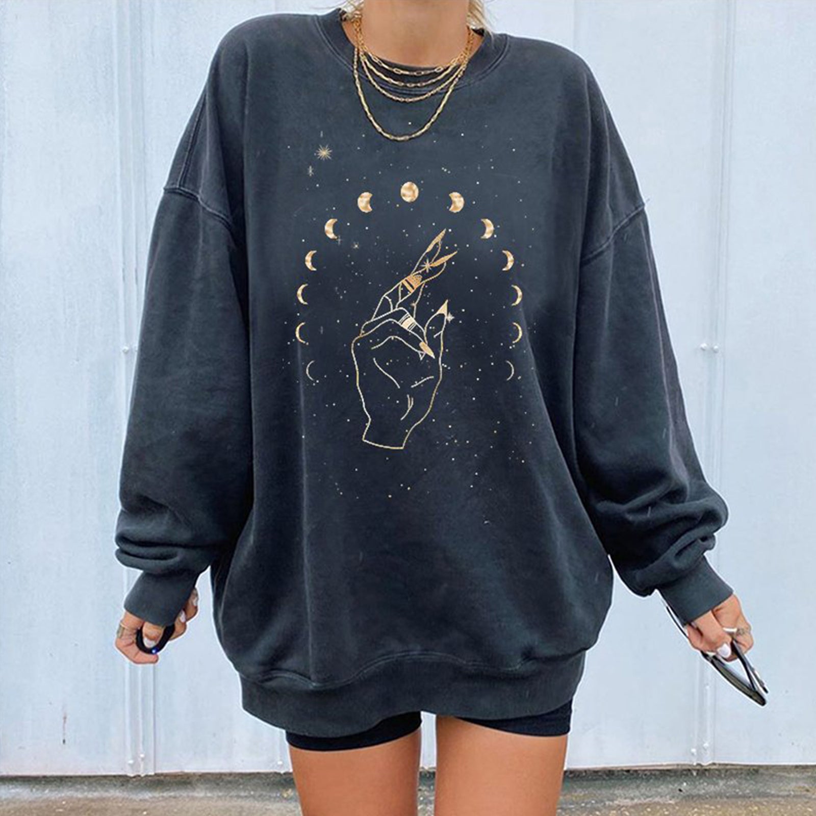 Neojana Lunar Eclipse Moon Print Plus Sweatshirt - chicyea