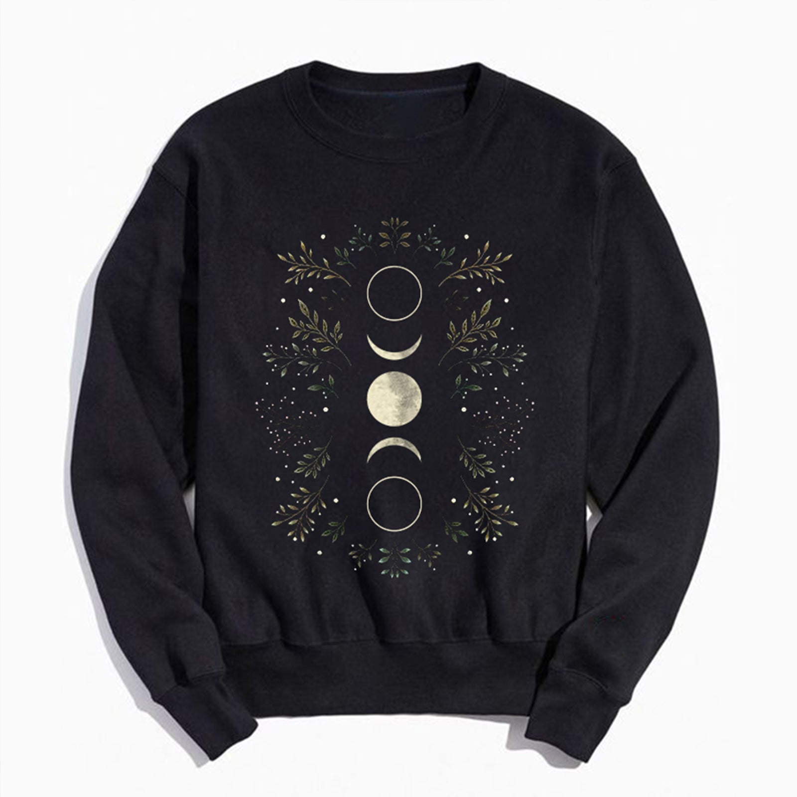 Neojana Moon Phases Printed Plus Black Sweatshirt - chicyea