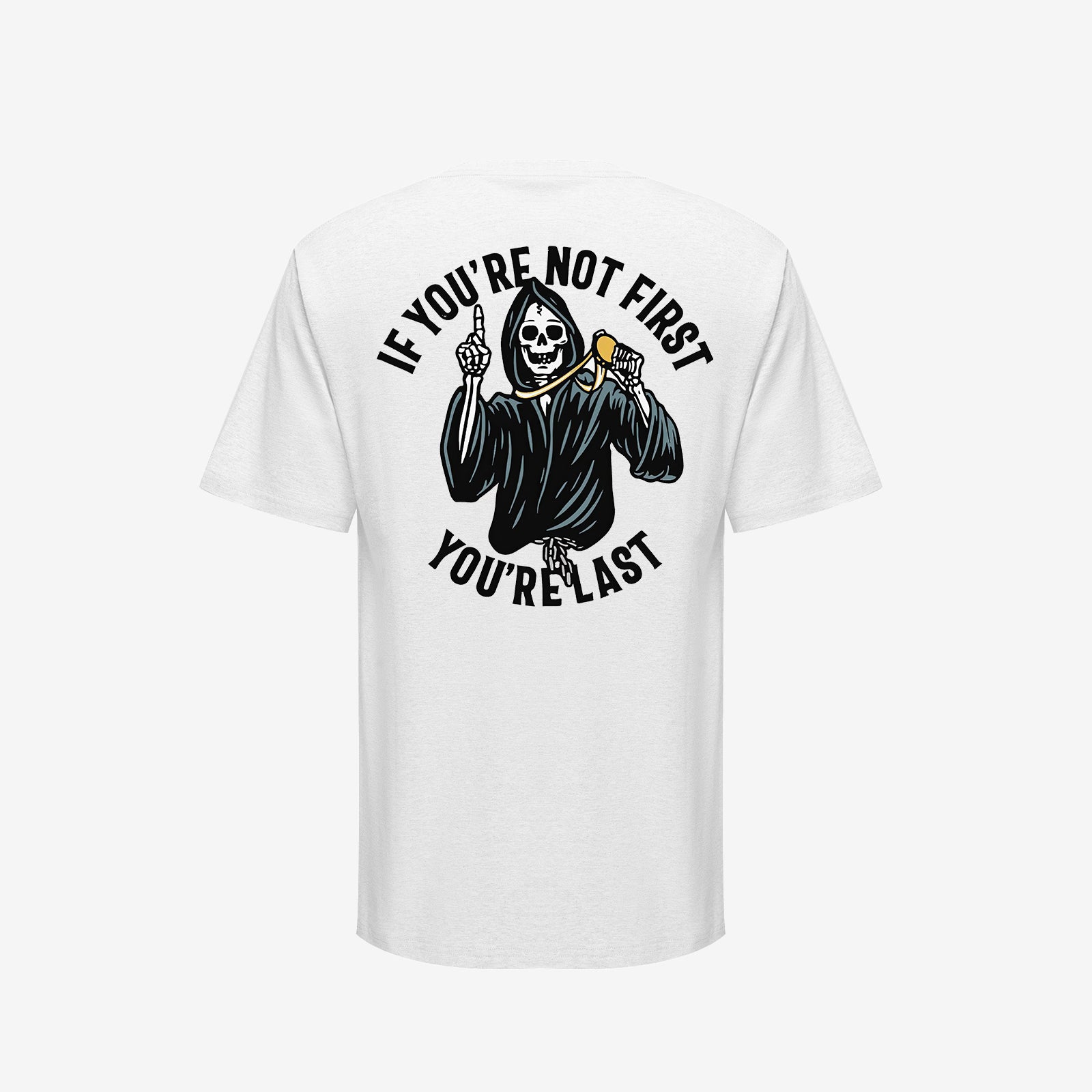 Cloeinc If You’Re Not First You’Re Last Skull Print White Reaper T-Shirt - chicyea
