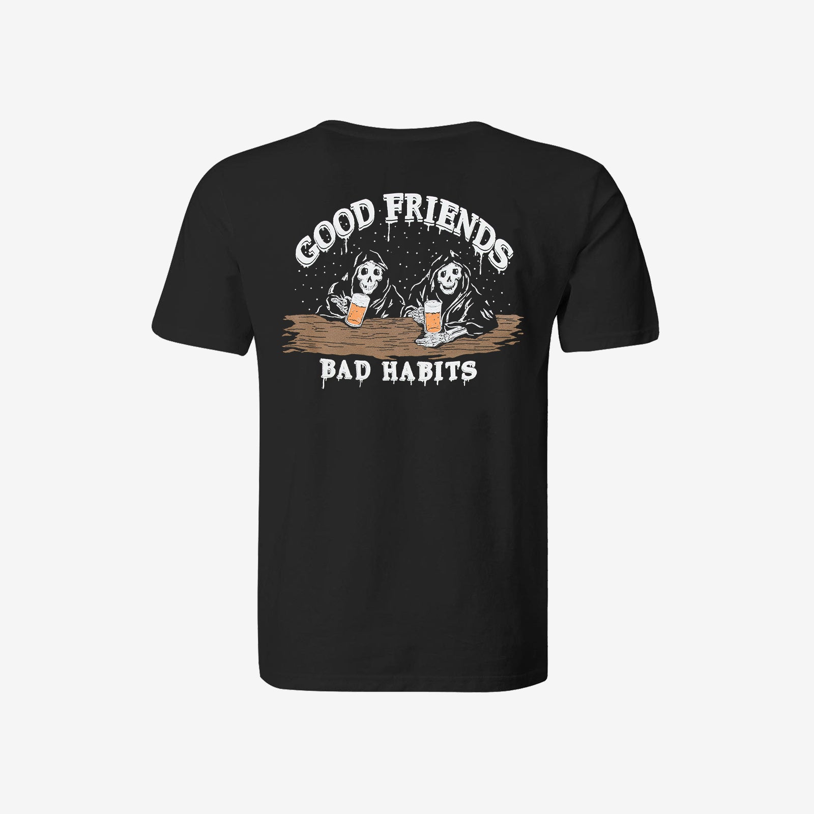 Cloeinc Good Friends Bad Habits Drunk Reaper Skull Print T-Shirt - chicyea