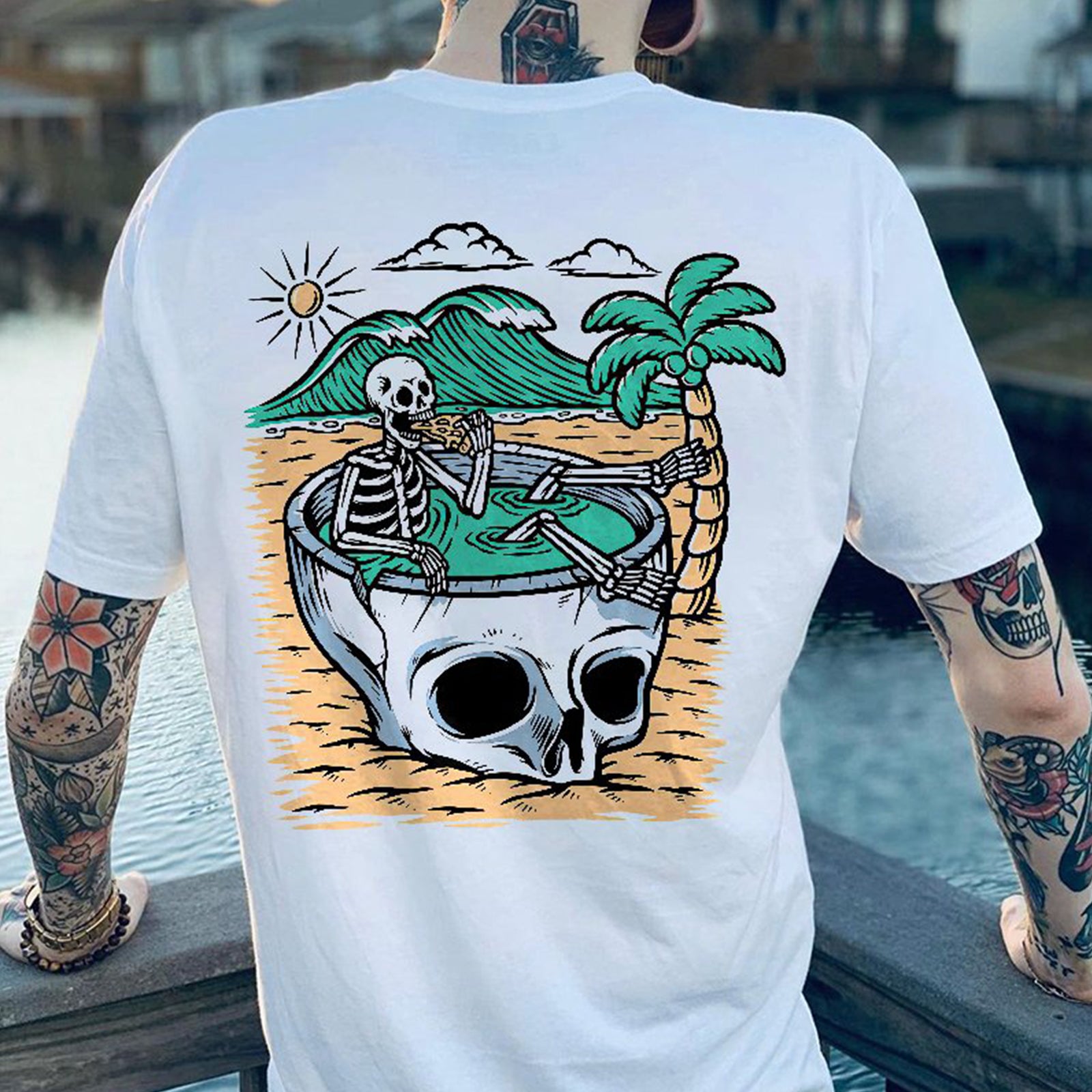 Cloeinc Beach Skull Hawaii Graphic T-Shirt - chicyea