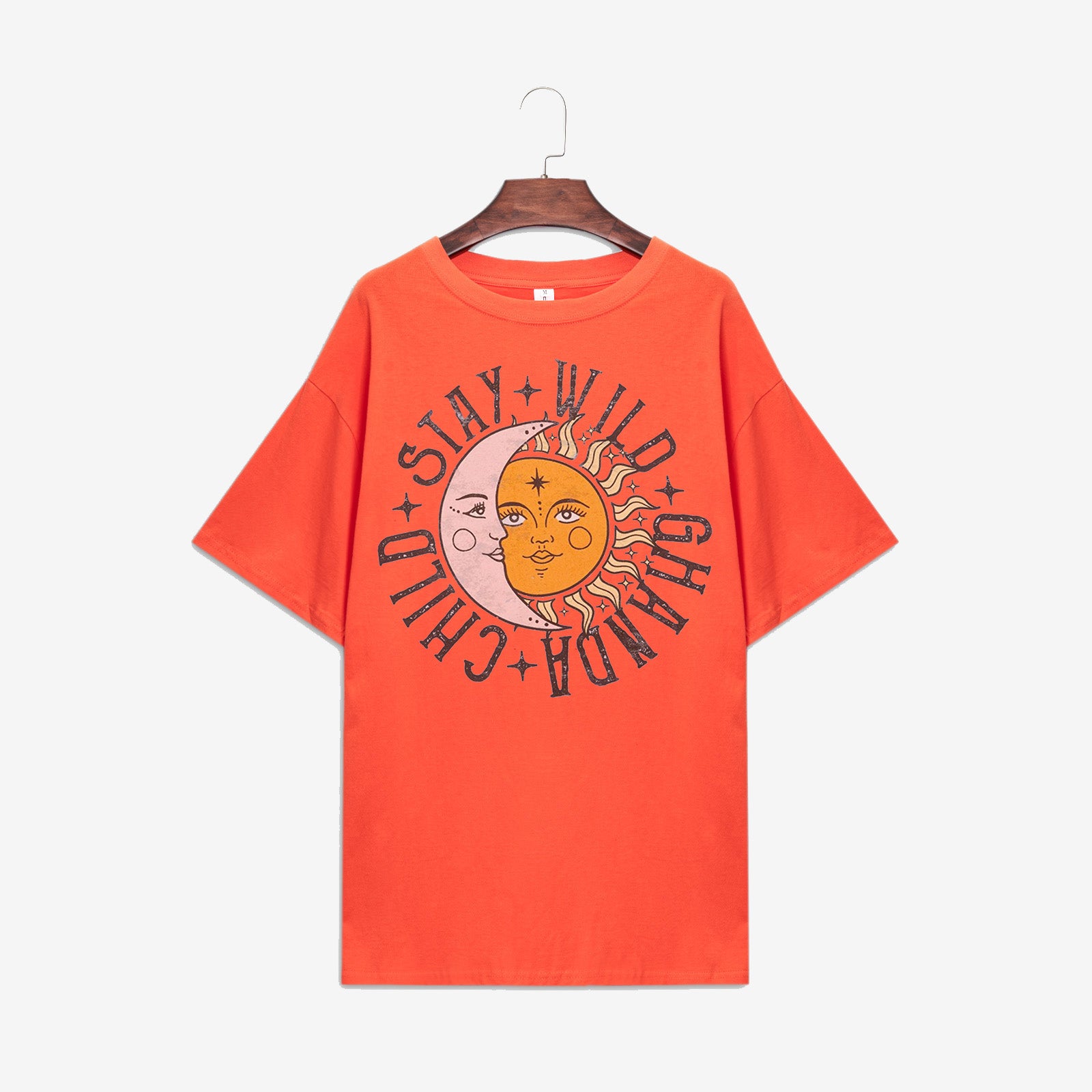 Neojana Moon Sun Letter Printing Casual T-Shirt - Chicyea