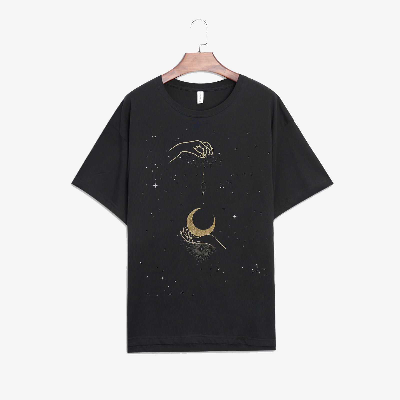 Neojana Women Short Sleeve Star Moon Print T-Shirt - Chicyea