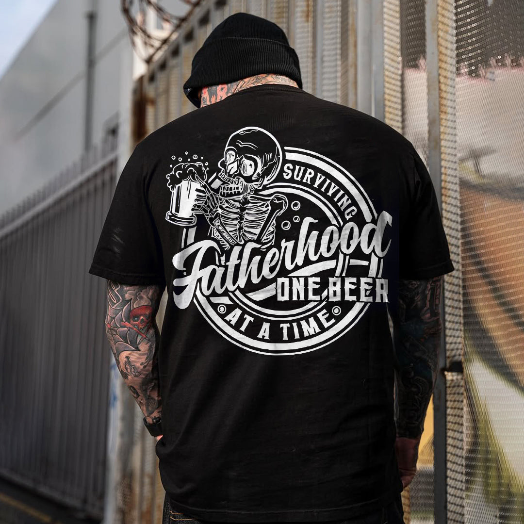 Fatherhood One Beer At A Time Printed Oversized Unisex T-shirt