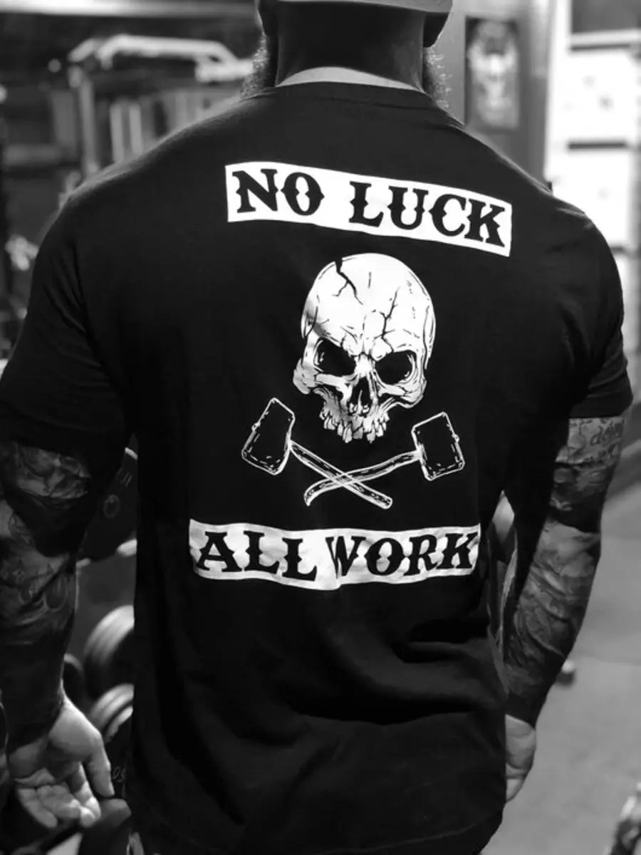 Livereid No Luck Skull Print Short Sleeve T-Shirt