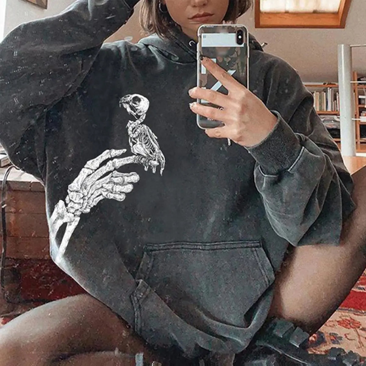 Minnieskull Cool Bone Claws And Bird Print Designer Hoodie Image - 1