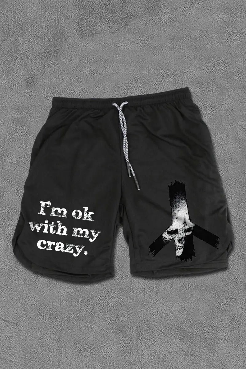 Ich bin ok mit meinem verrückten Print All-In-One Fitness Shorts für Herren 