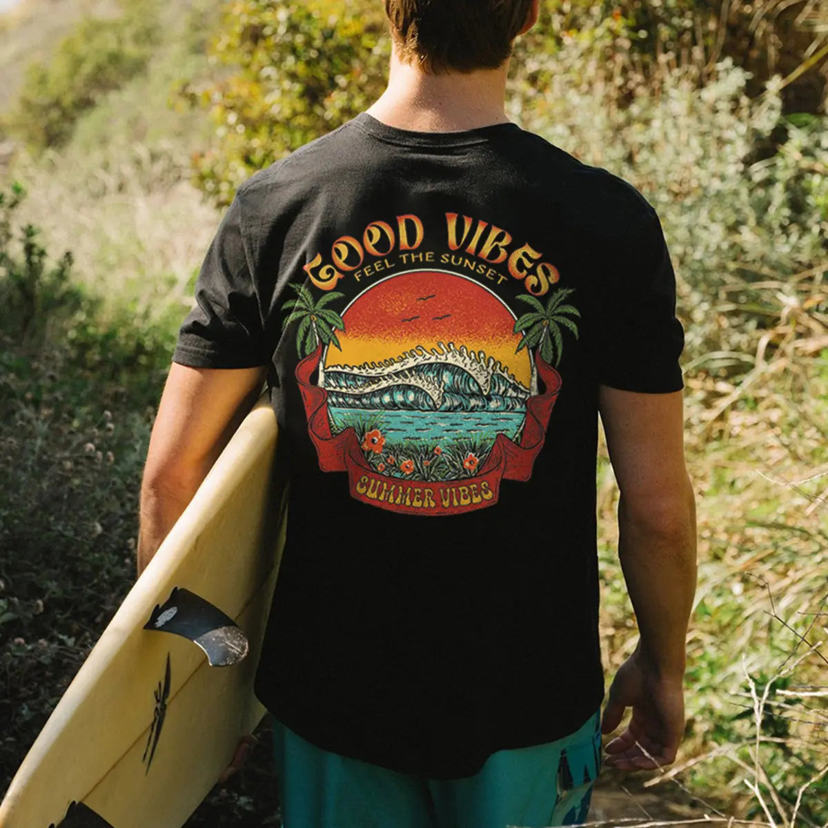 Good Vibes Feel The Sunset Printed Men's T-shirt