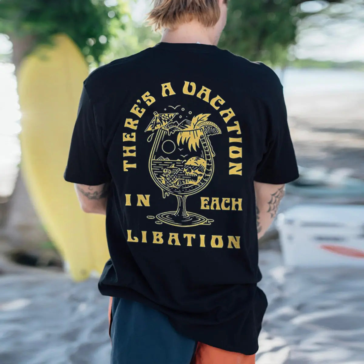 There's A Vacation In Each Libation Printed Men's T-shirt