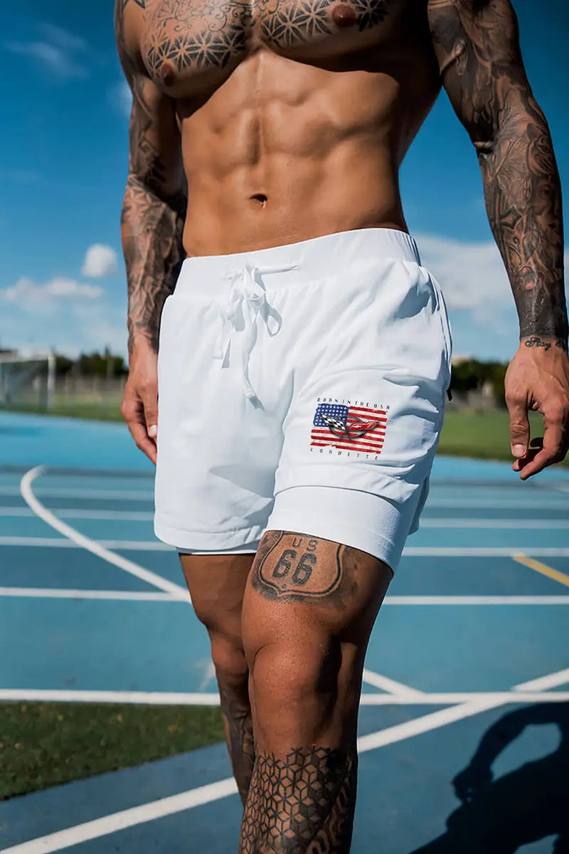 Born In The USA Corvette Print All-In-One-Fitnessshorts für Herren 
