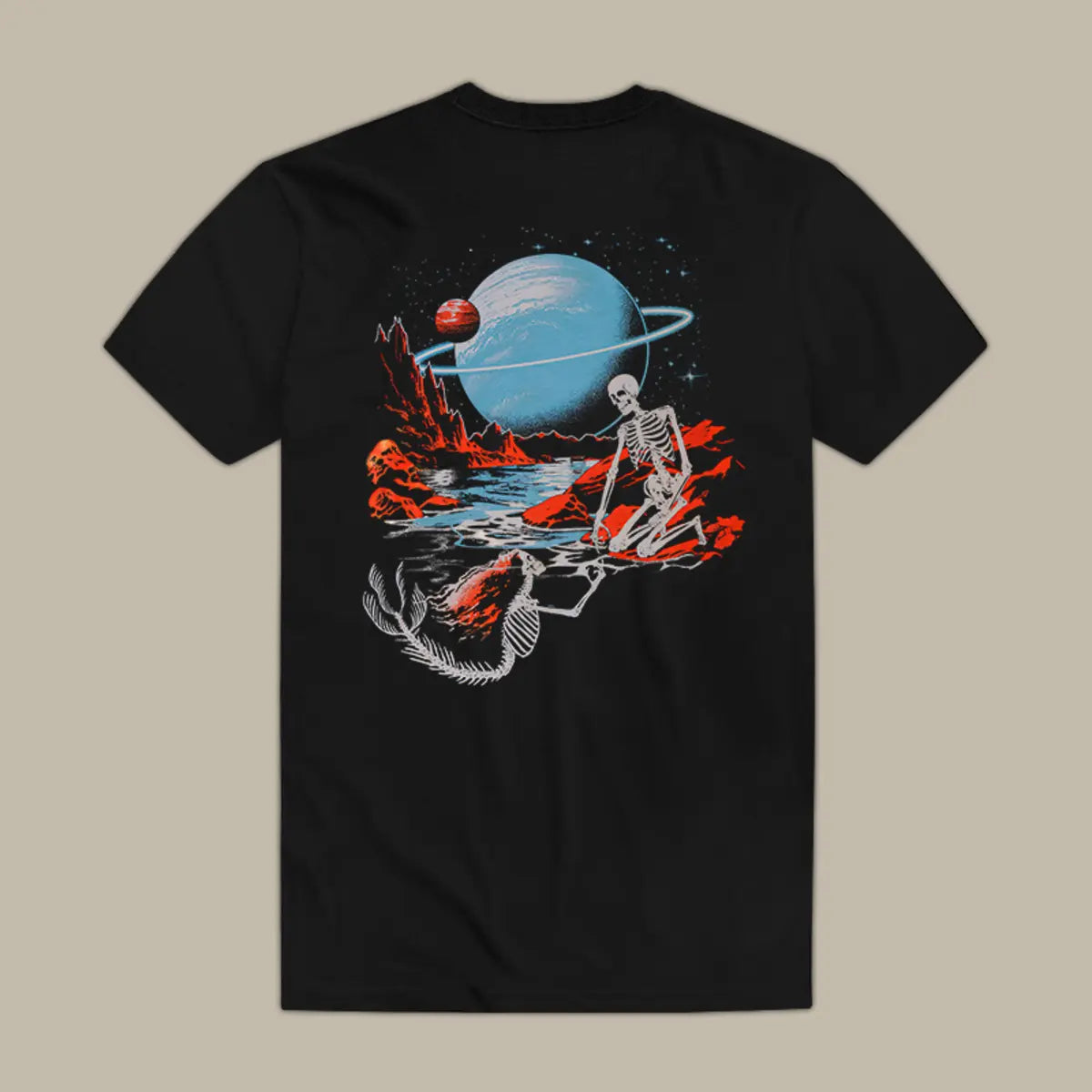 Mermaid and Skeleton Printed Men's T-shirt