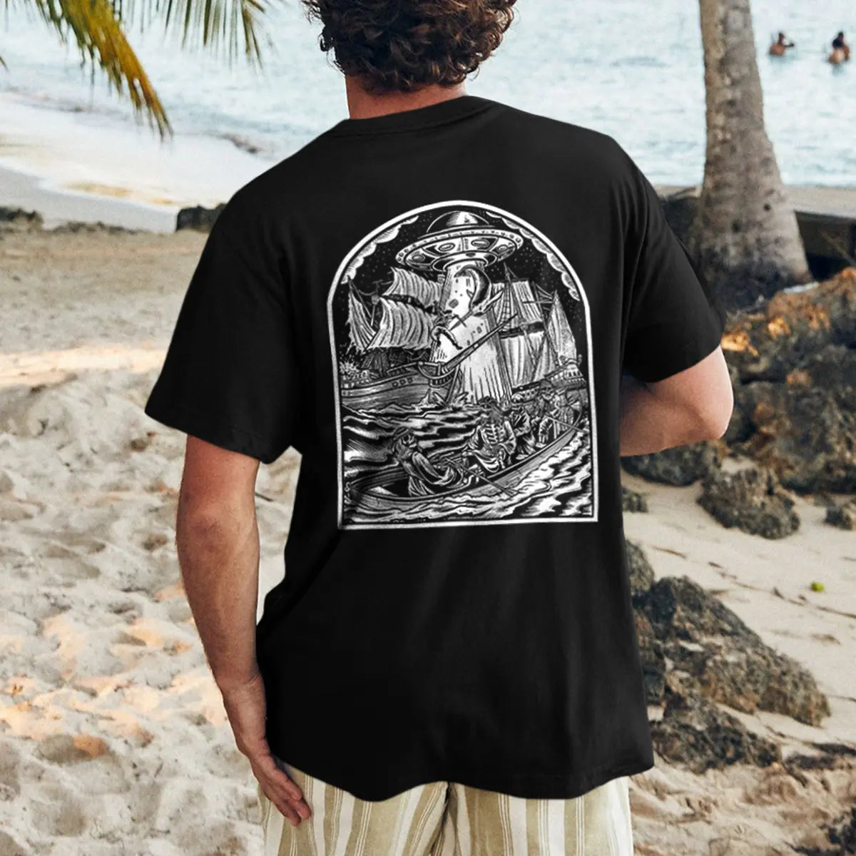 Abstract Retro Skull Printed Men's T-shirt
