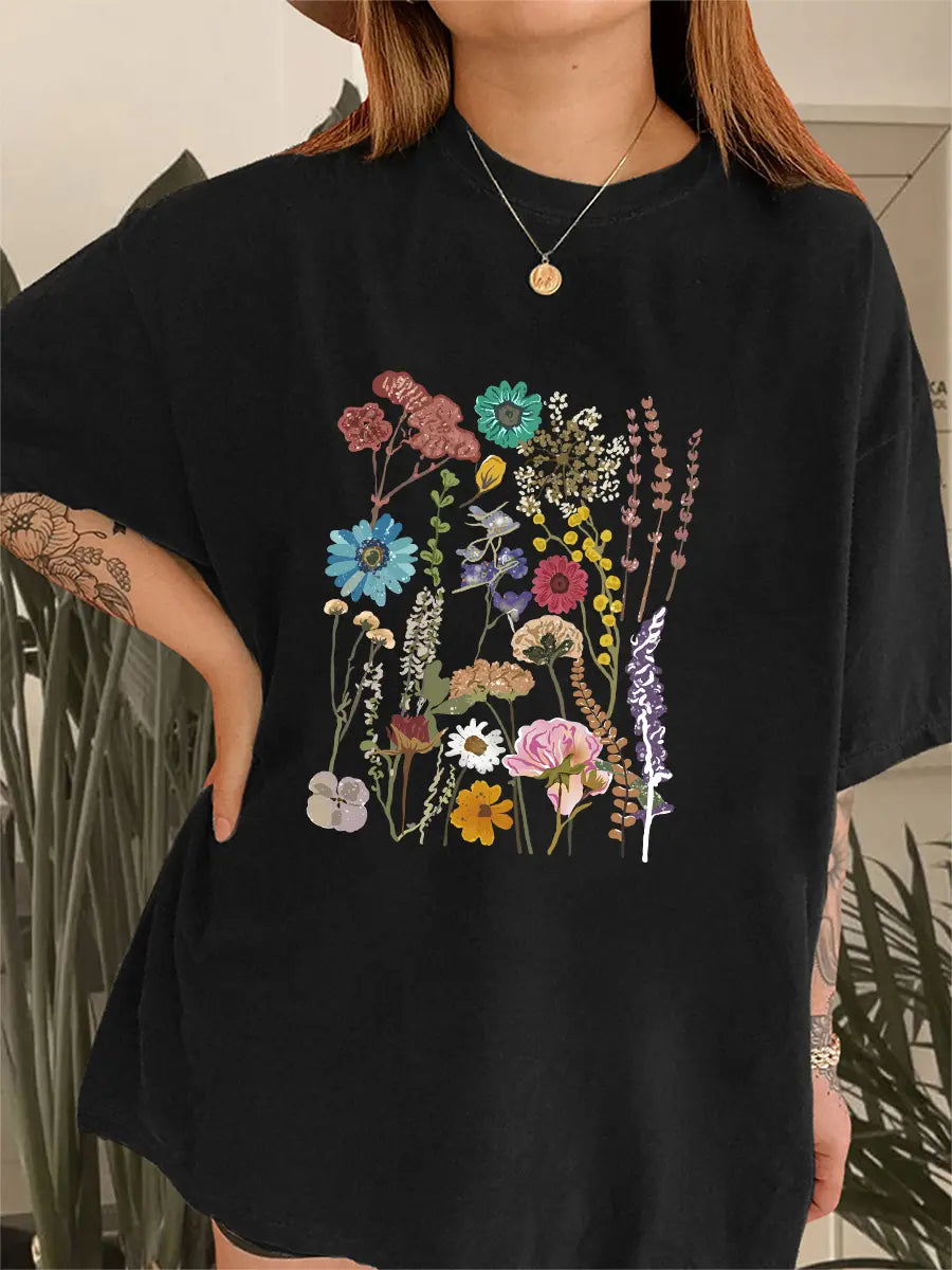 Vintage Flower Printed Oversized Unisex T-shirts