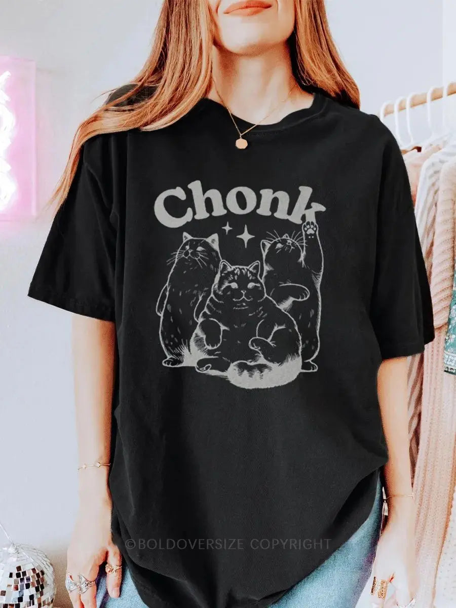 Vintage Funny Chonk Cat Printed Oversized Unisex T-shirts