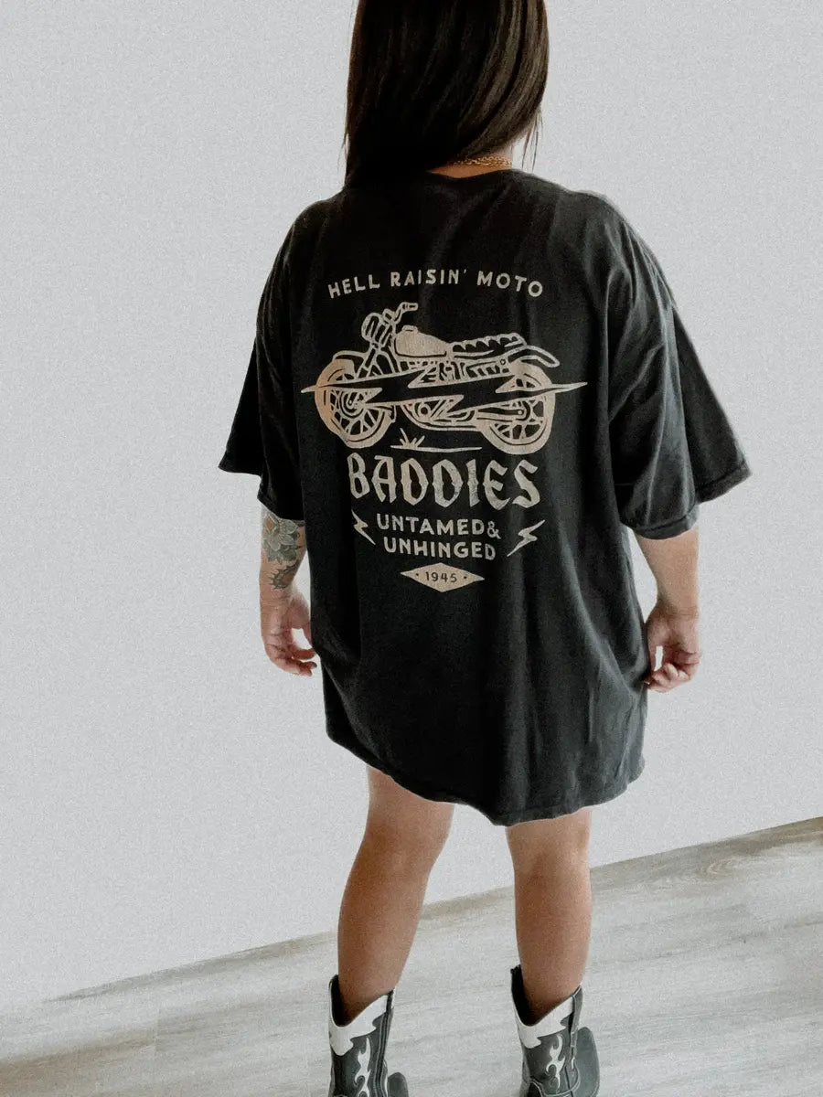 Hell Raisin' Moto Baddies Printed Oversized Unisex T-shirts