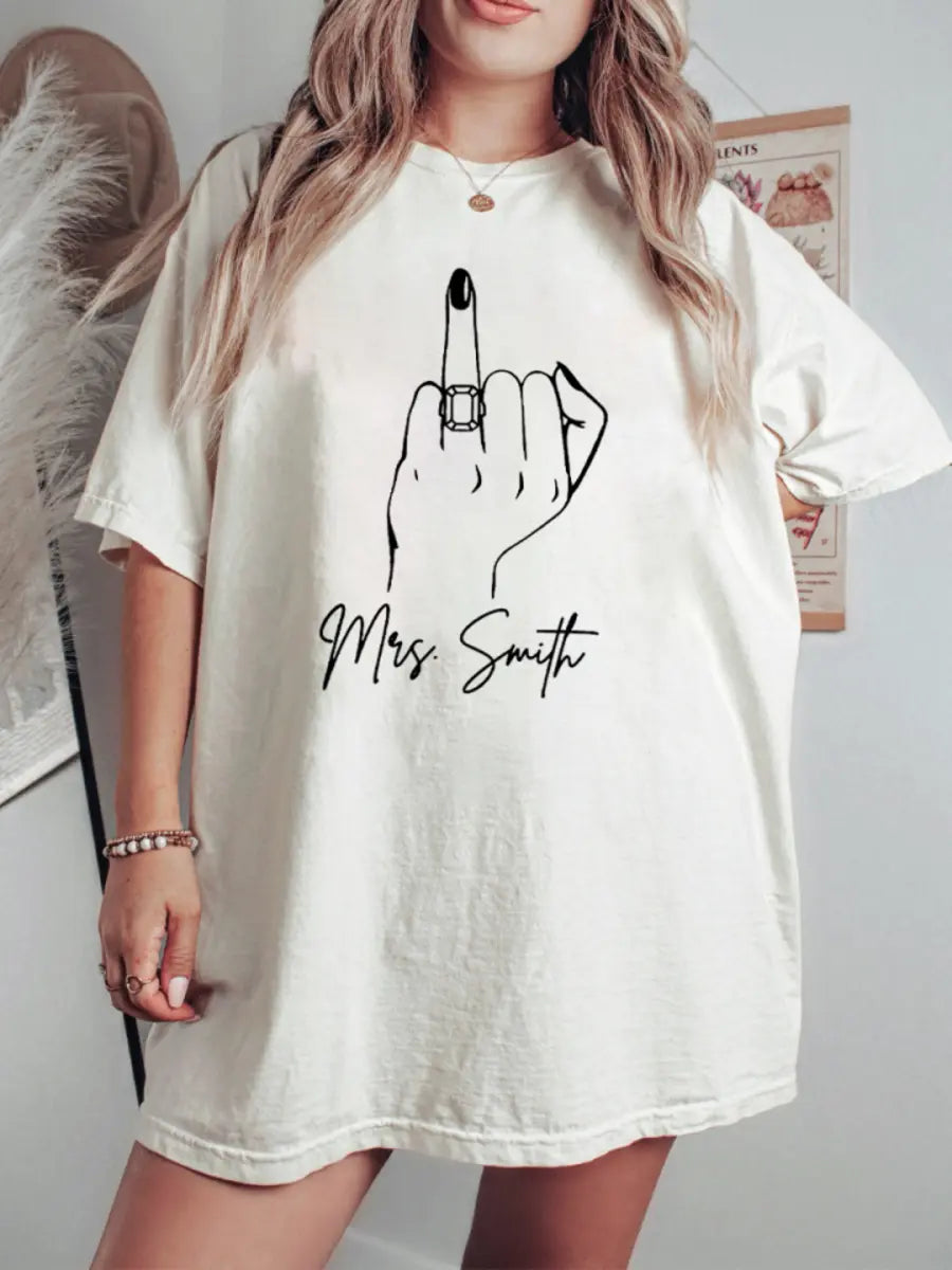 Custom Bride Mrs. Last Name Printed Oversized Unisex T-shirts