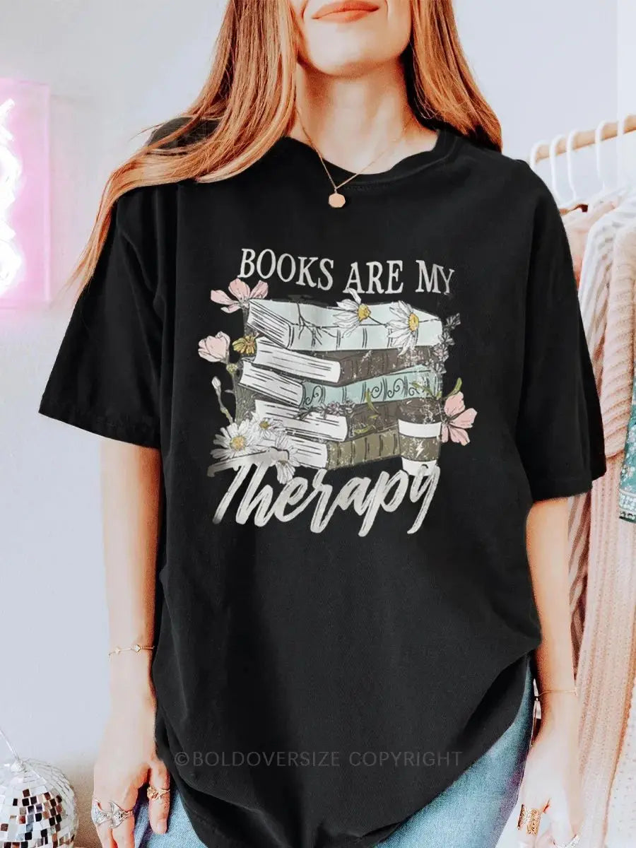 Vintage Books Are My Therapy Printed Oversized Unisex T-shirts