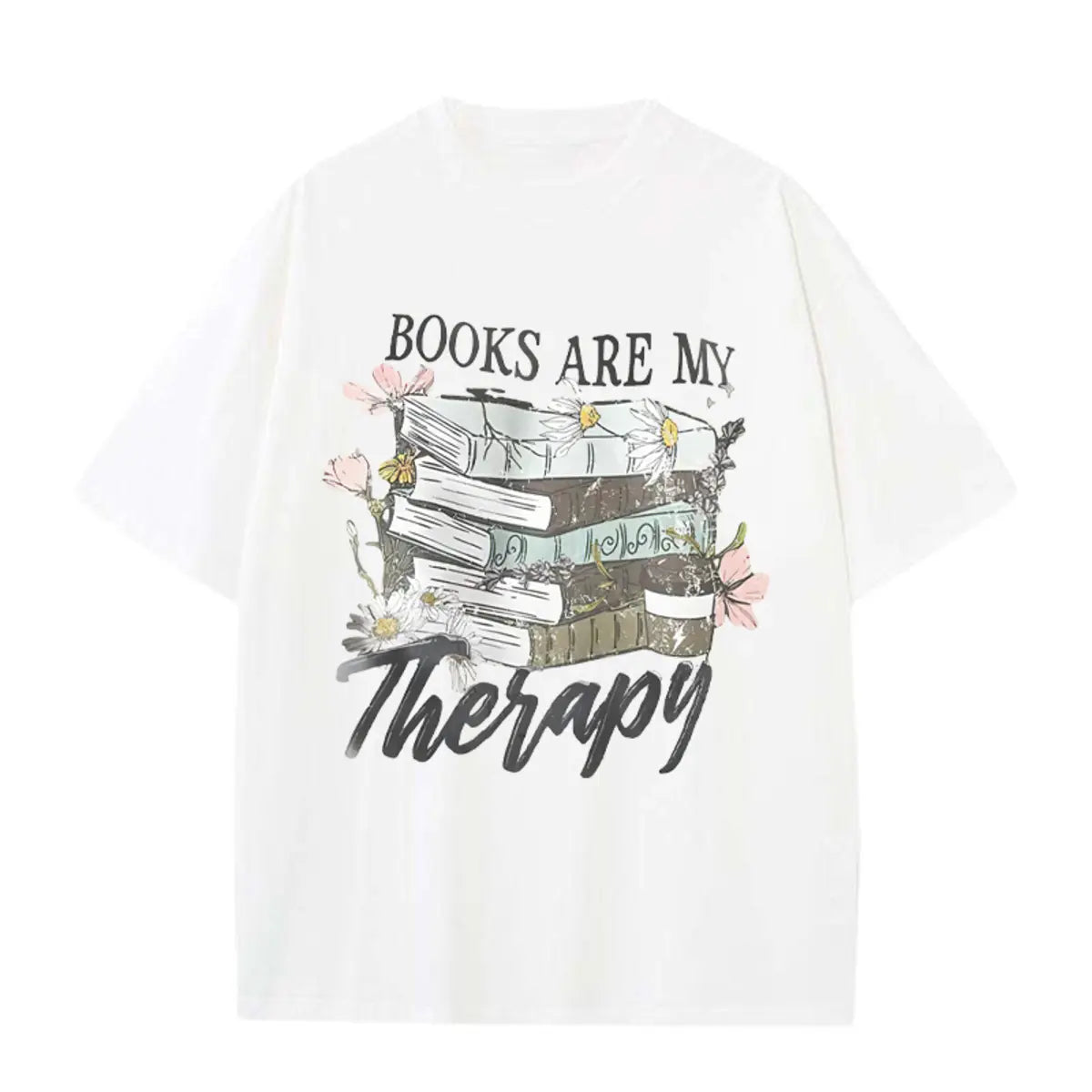 Vintage Books Are My Therapy Printed Oversized Unisex T-shirts