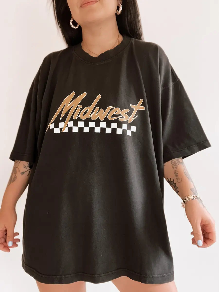 Midwest Checkered Printed Oversized Unisex T-shirts