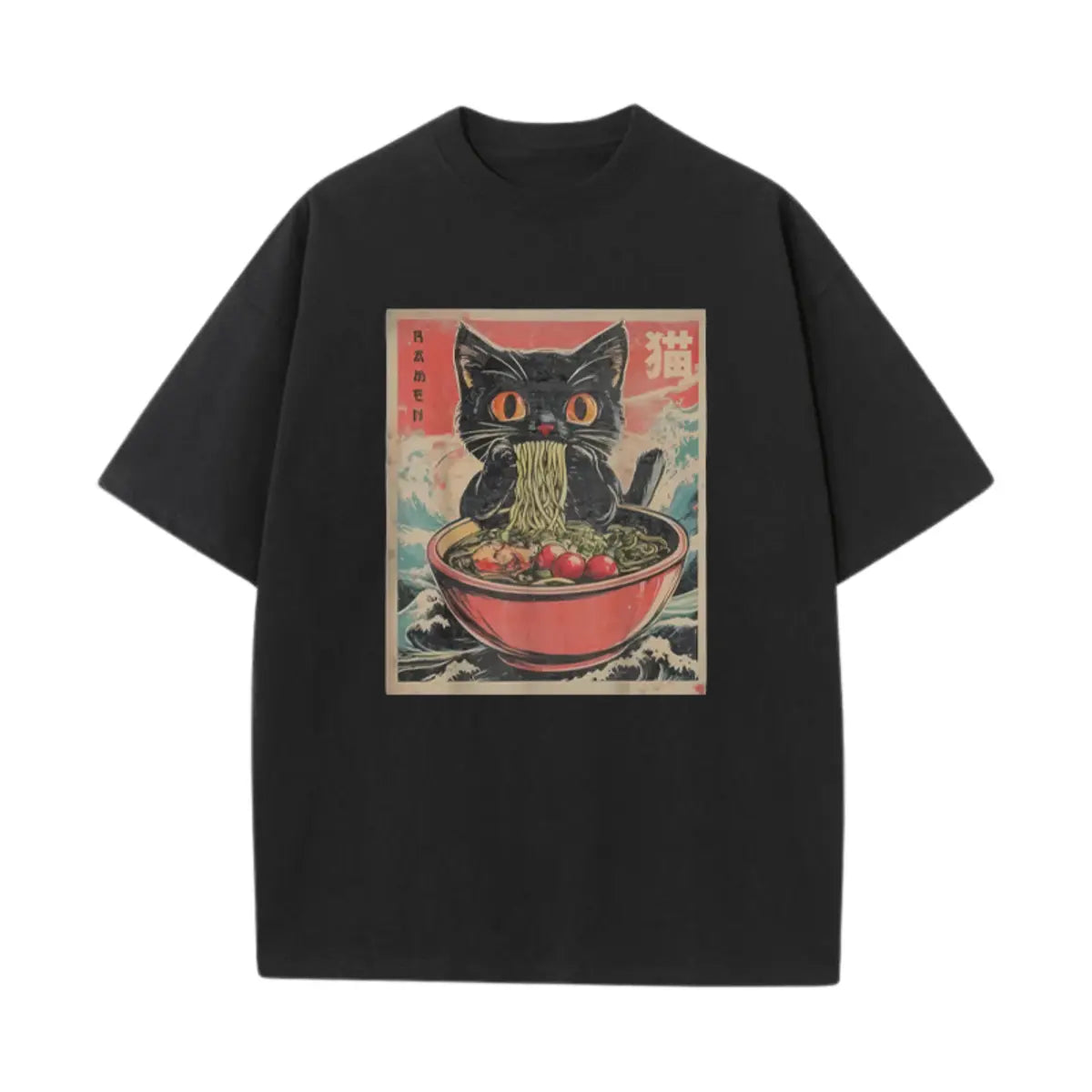 Vintage Cat Ramen Printed Oversized Unisex T-shirts