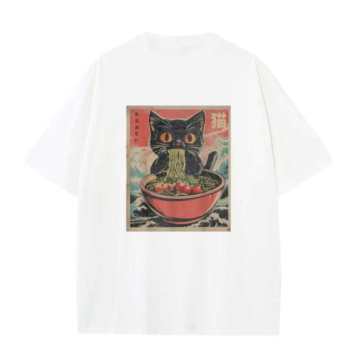 Vintage Cat Ramen Printed Oversized Unisex T-shirts